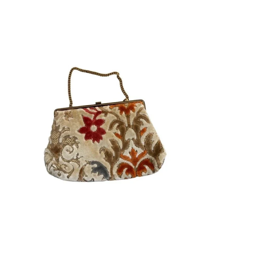 Vintage Chenille Tapestry Carpet Handbag Shoulder Bag Purse Chain Strap Boho